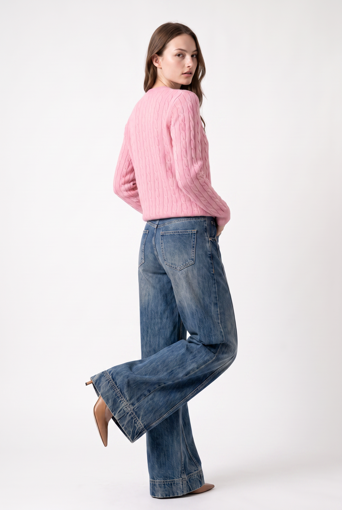 Pink Cable Knit Cropped Cardigan