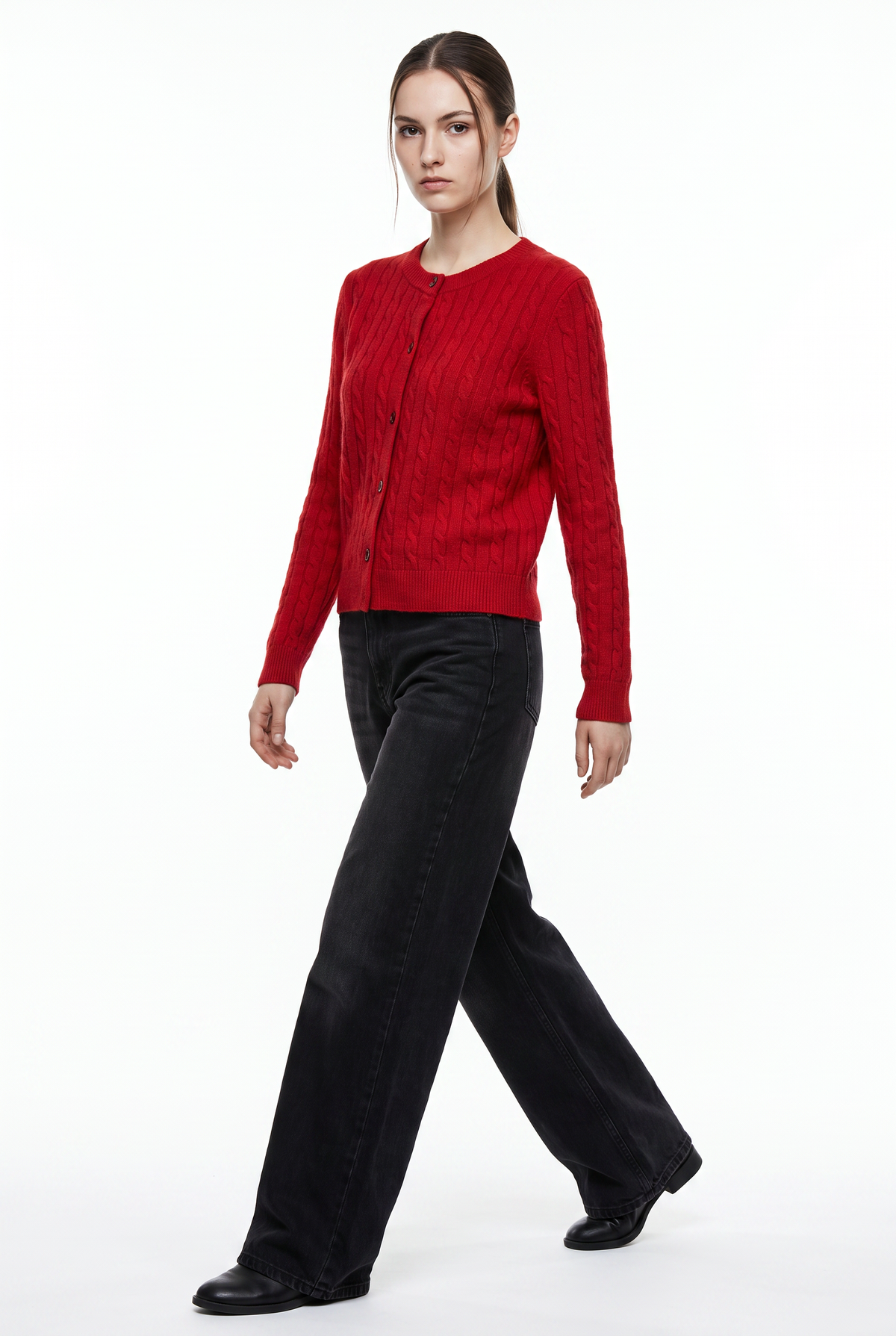 Red Cable Knit Cropped Cardigan