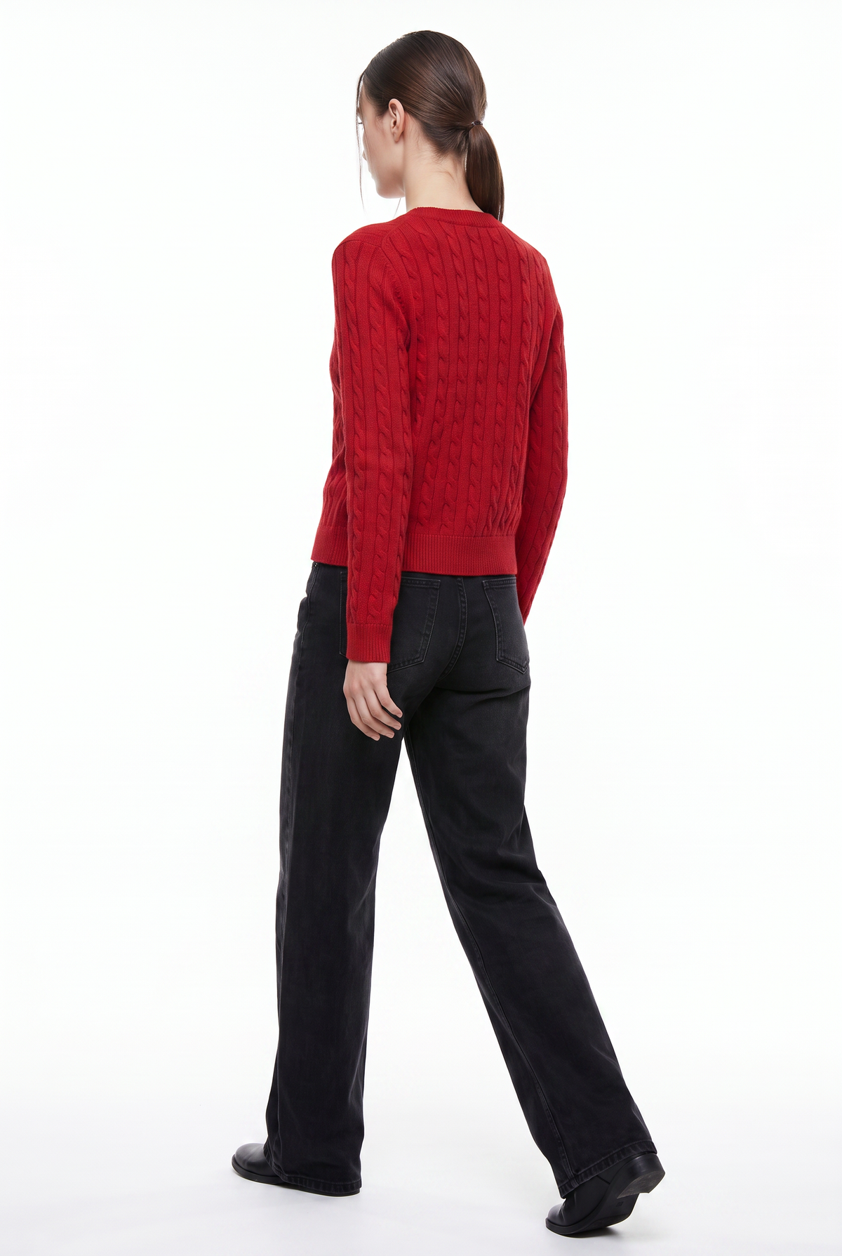 Red Cable Knit Cropped Cardigan