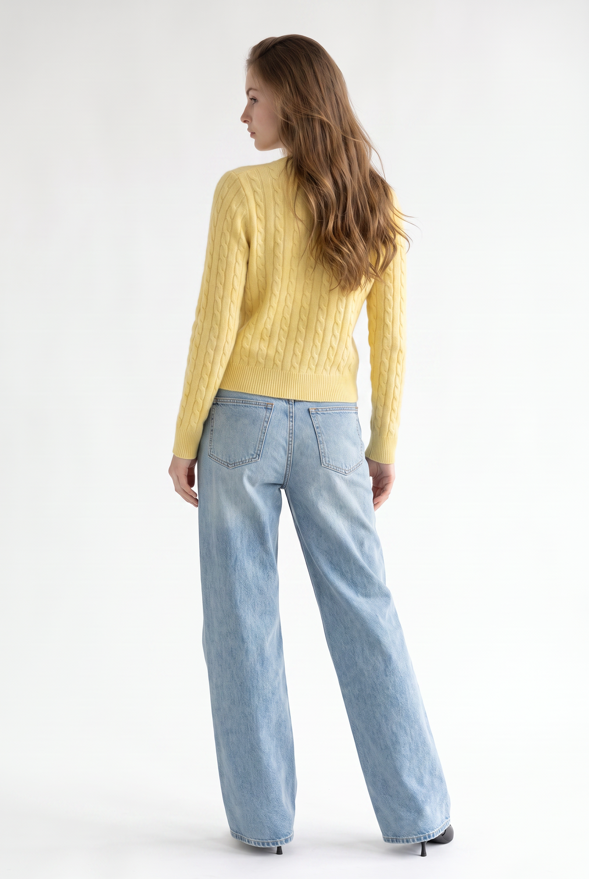 Yellow Cable Knit Fitted Cardigan