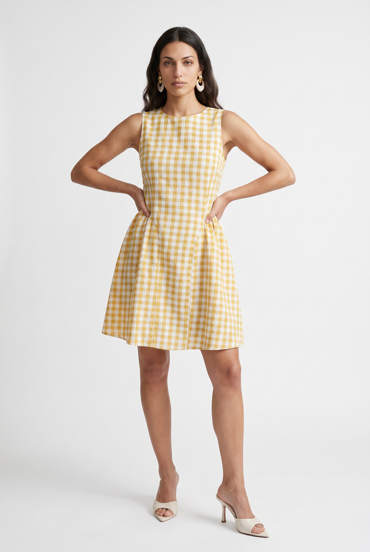 Yellow Gingham Backless Mini Dress