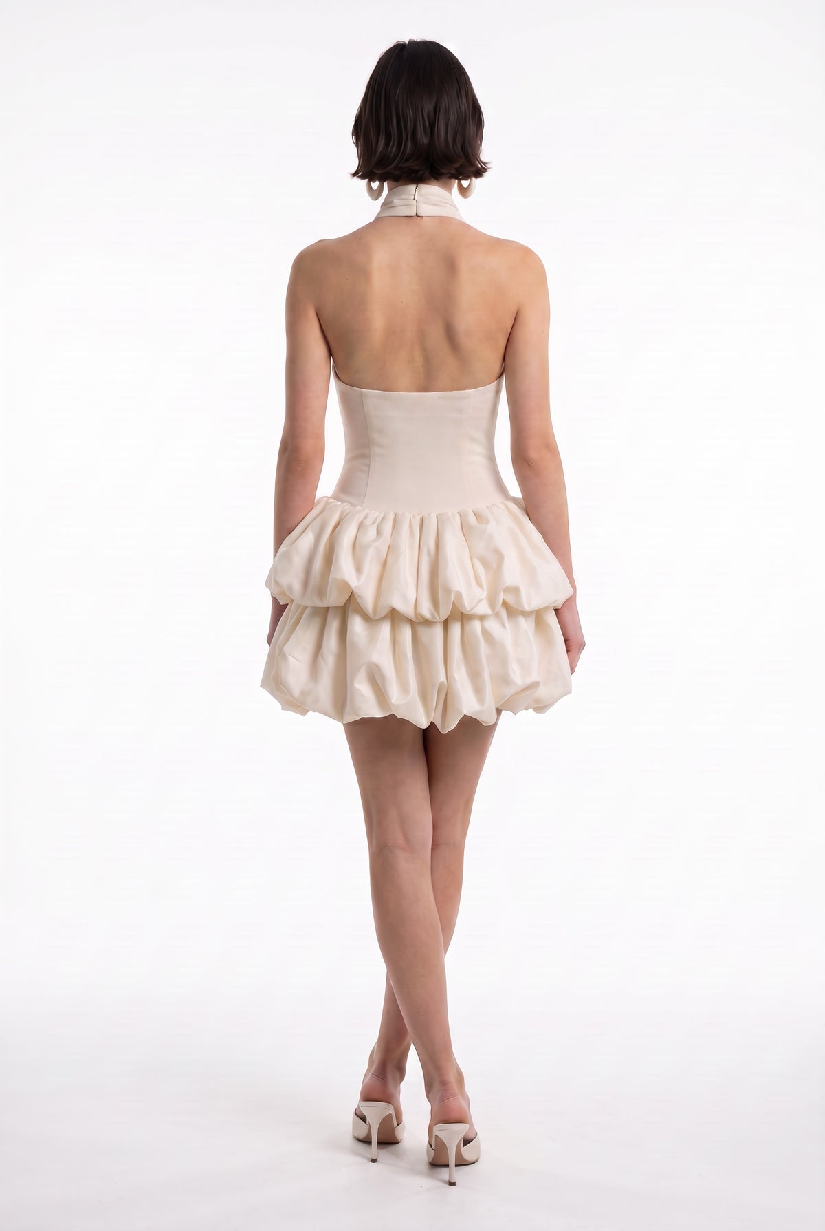 Cream Bubble Hem Mini Dress