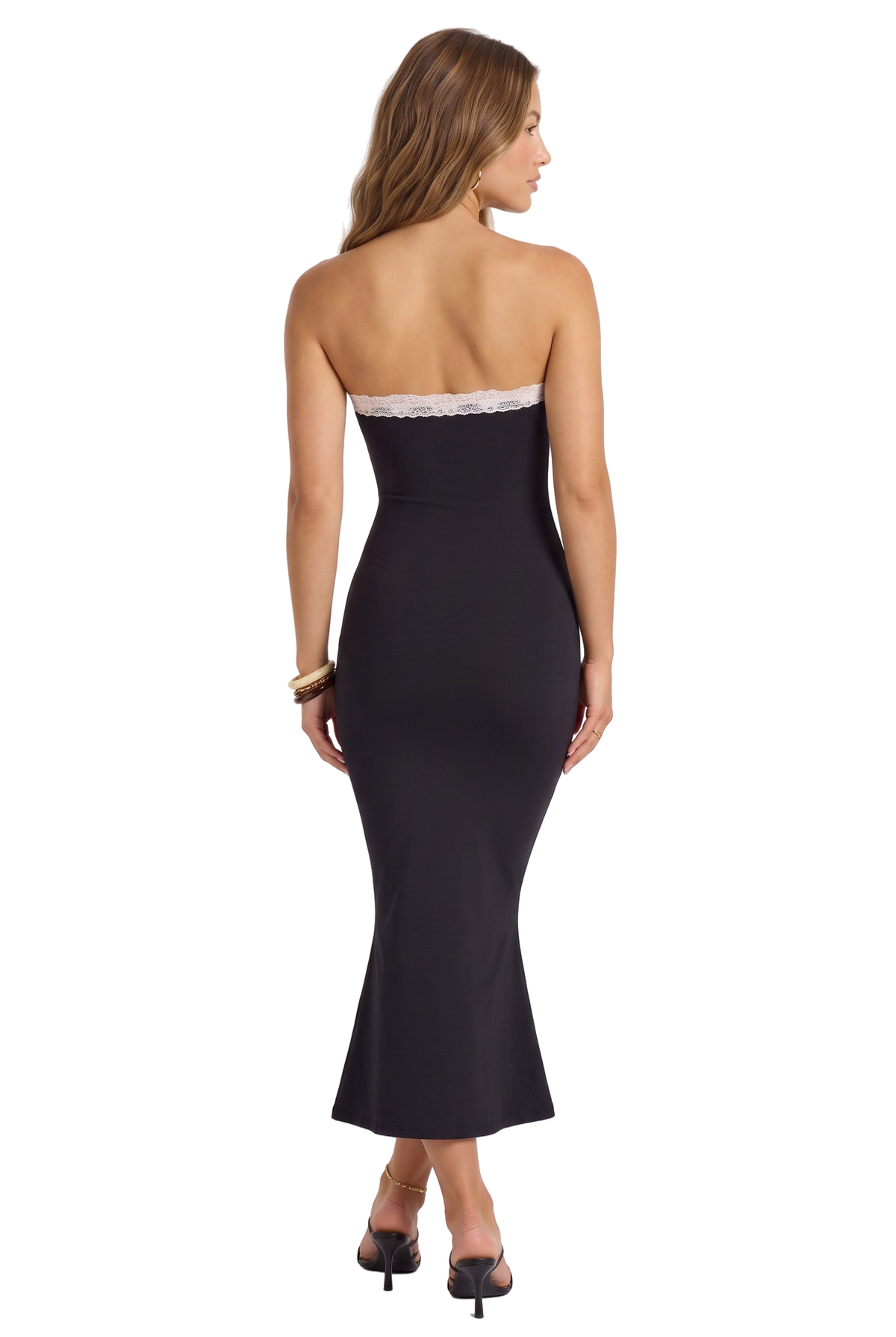 Black Lace Trim Bustier Midi Dress