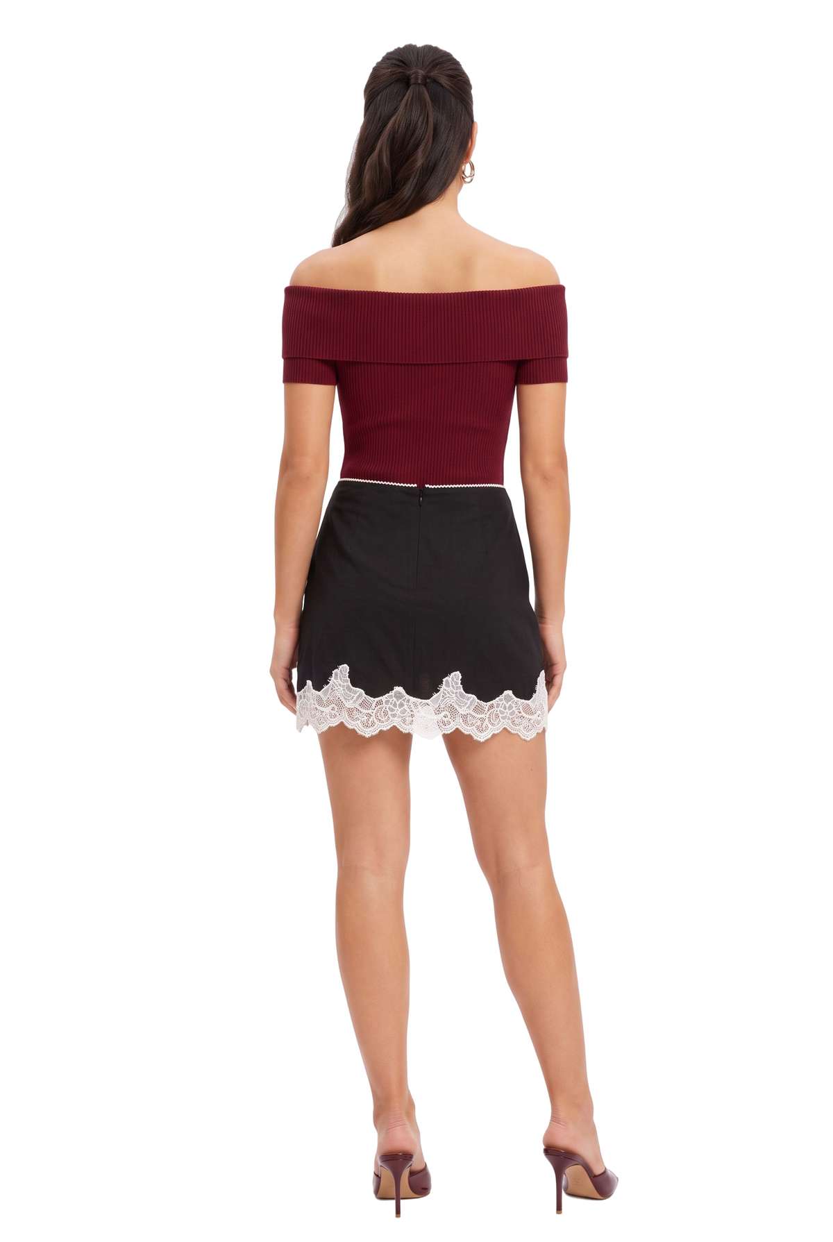 Black Lace Trim Mini Skirt