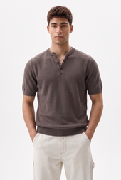 Textured Knit Taupe Henley T-Shirt