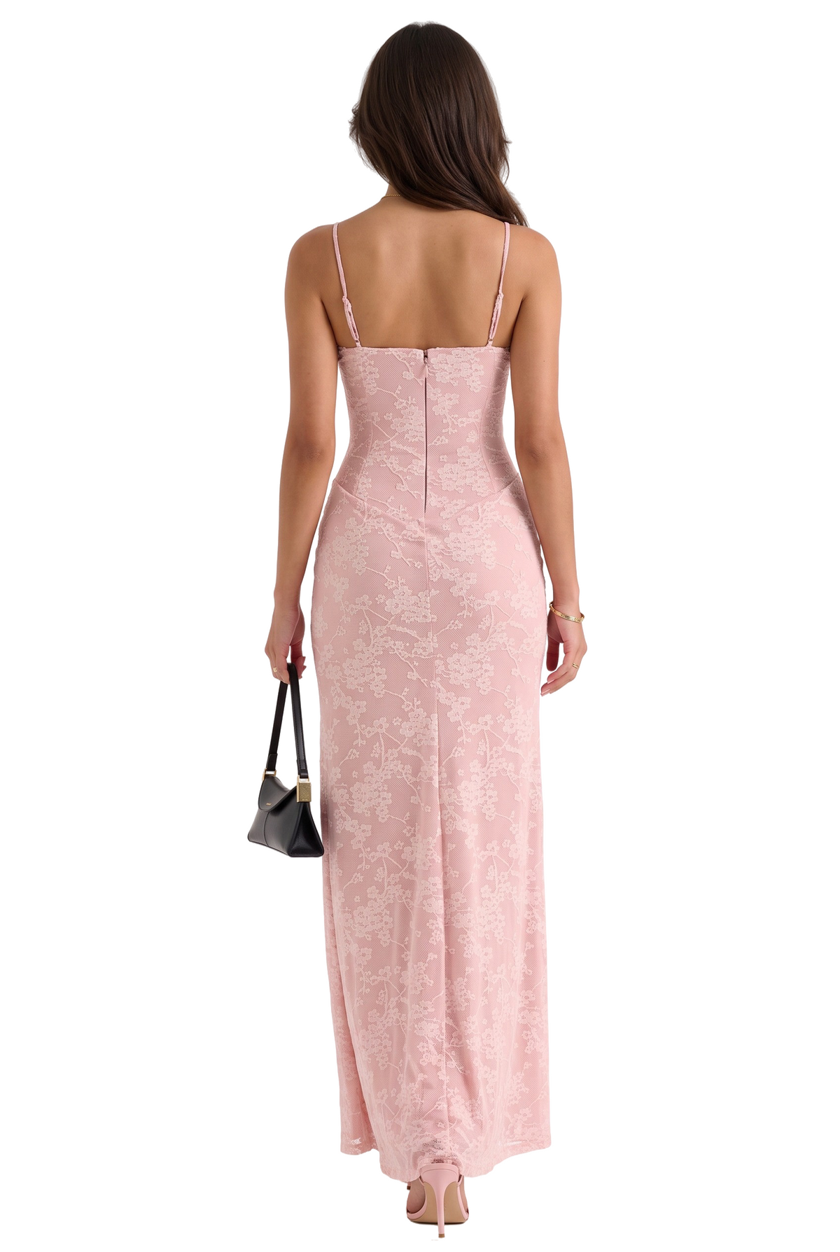 Pink Floral Lace Maxi Dress