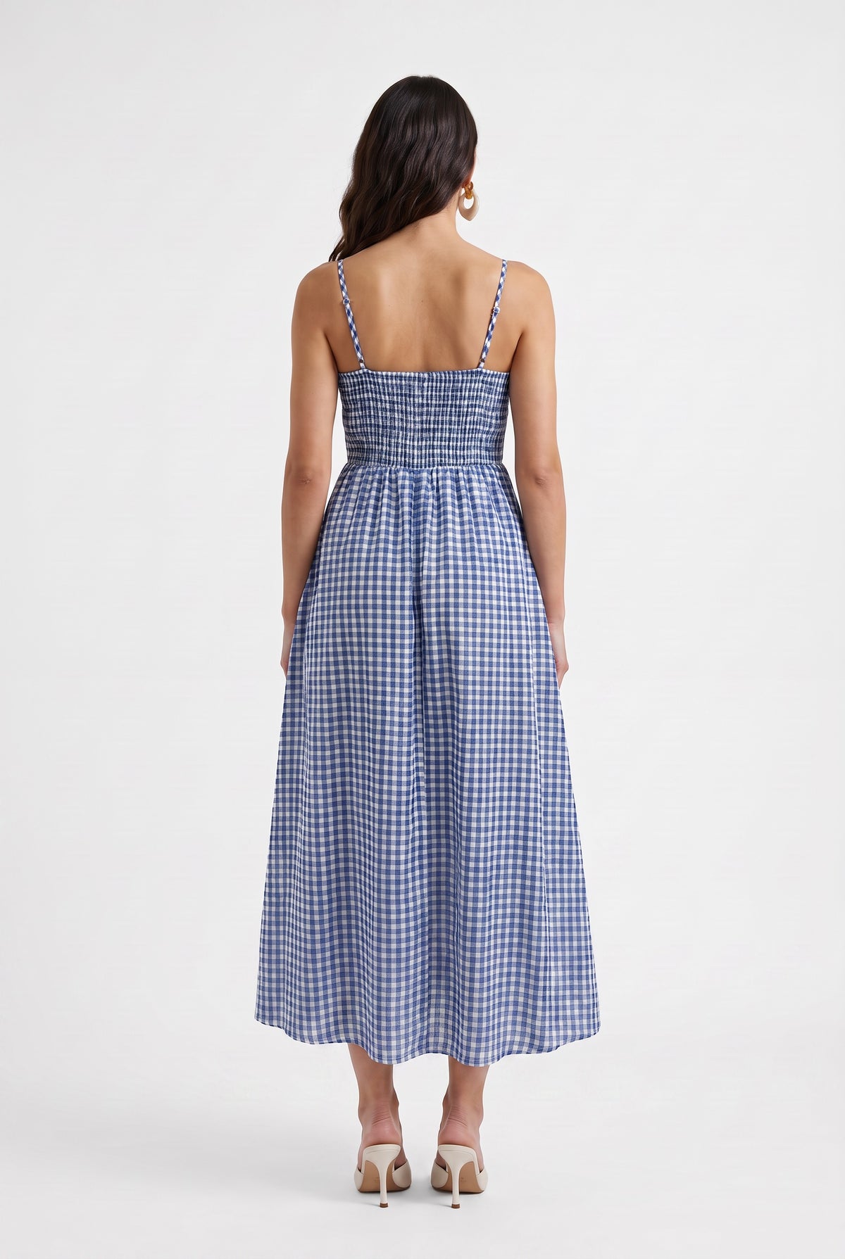 Blue Gingham Cotton Midi Dress