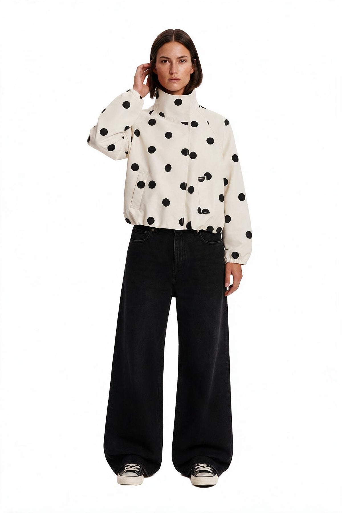 Cream Polka Dot Bomber Jacket