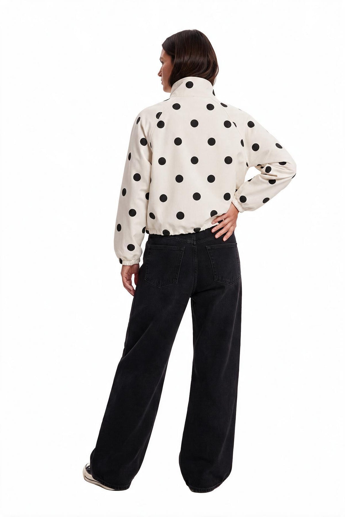 Cream Polka Dot Bomber Jacket