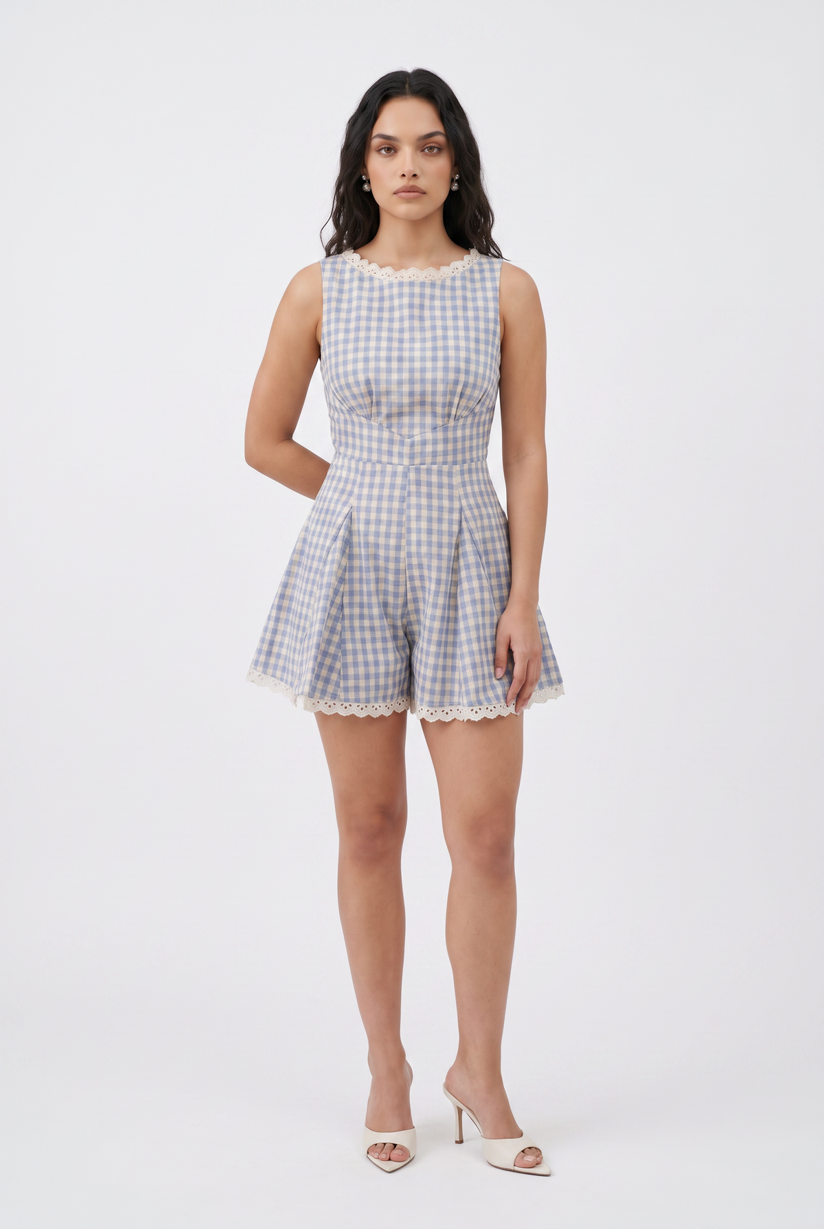 Blue Gingham Cotton Mini Playsuit