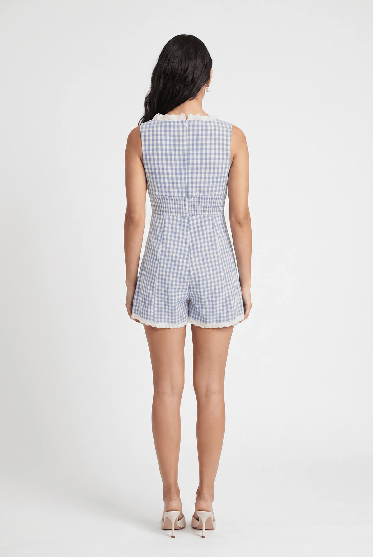 Blue Gingham Cotton Mini Playsuit