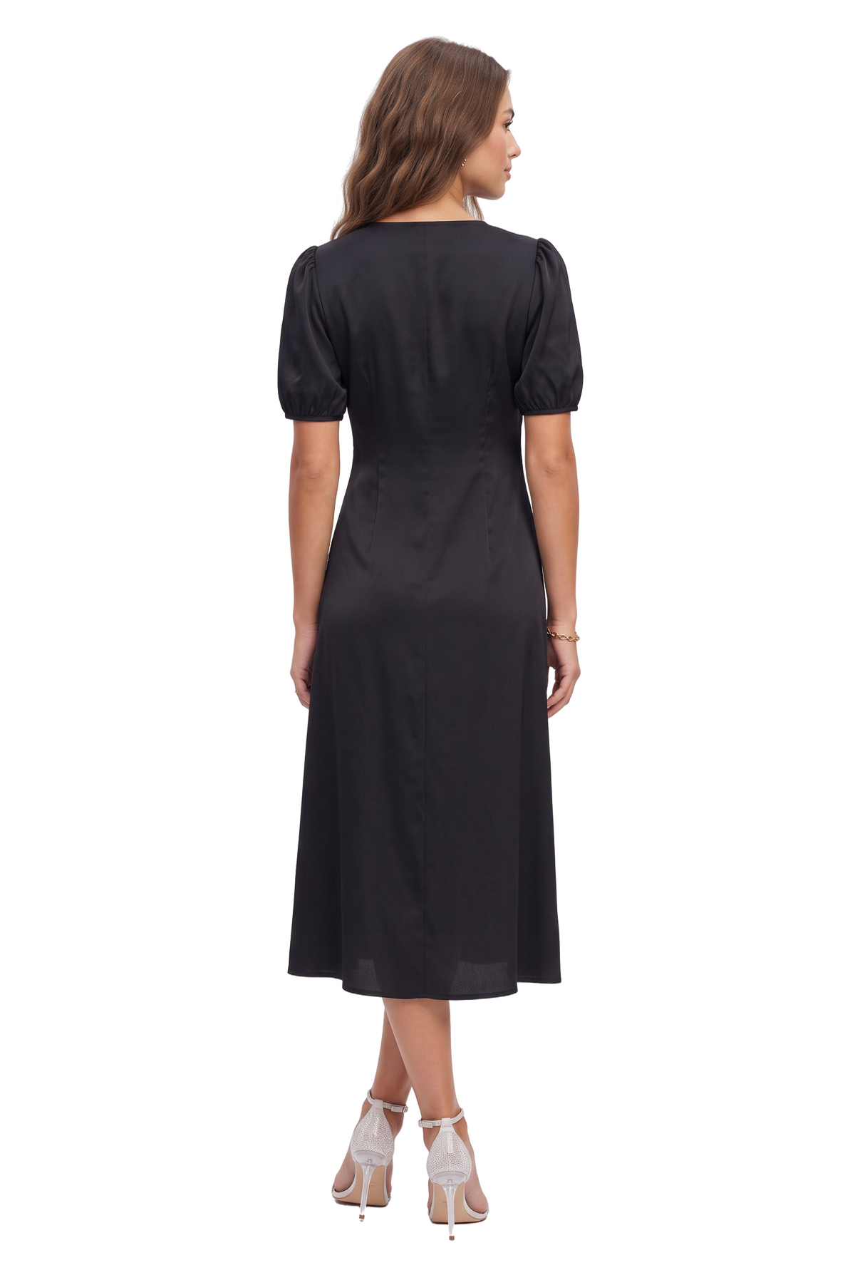 Black Satin Lace Midi Dress