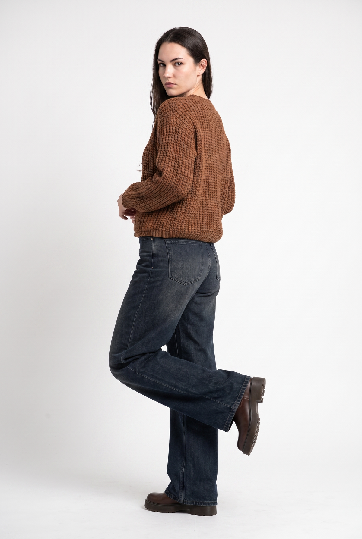 Brown Chunky Knit Button Cardigan
