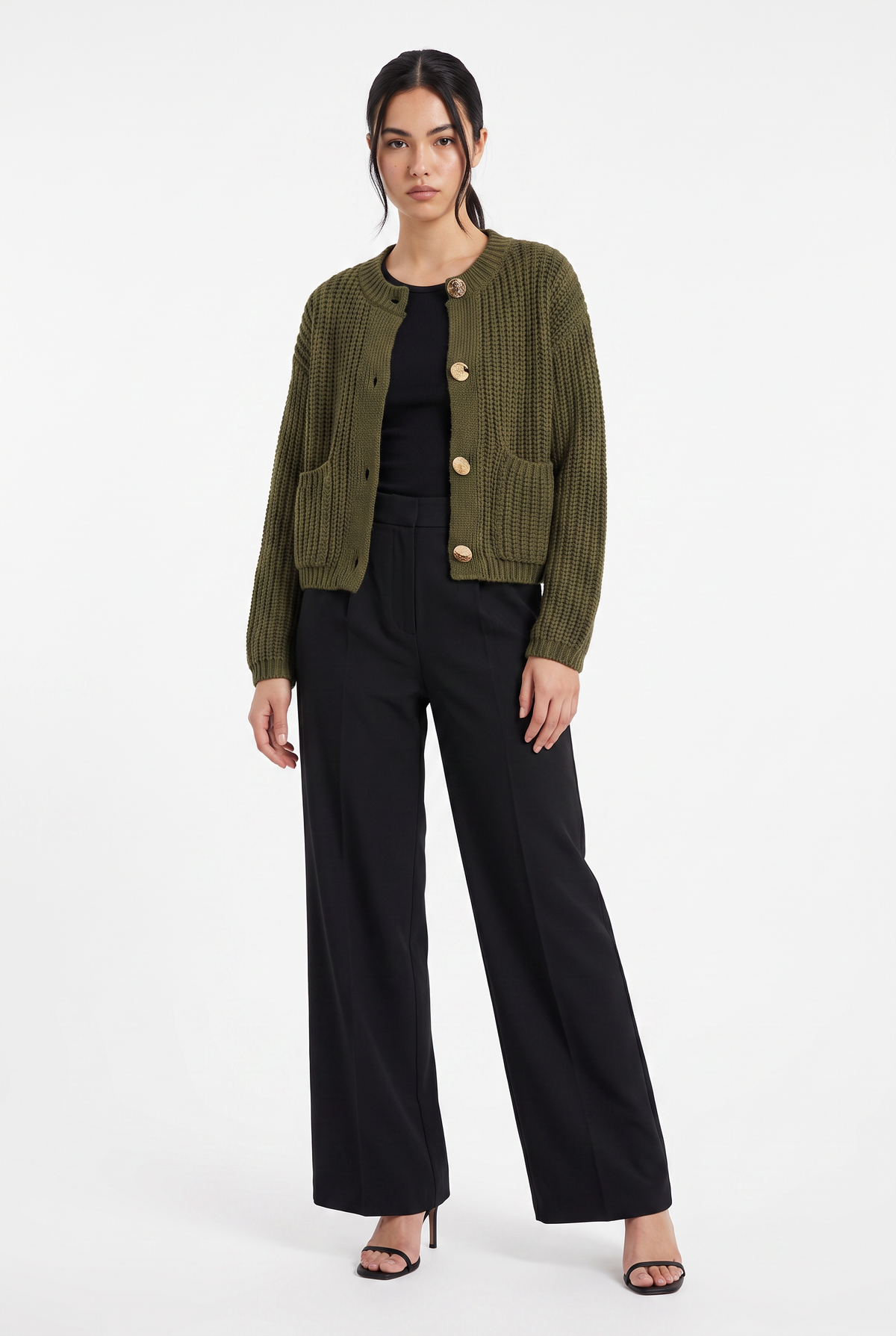 Olive Chunky Knit Button Cardigan