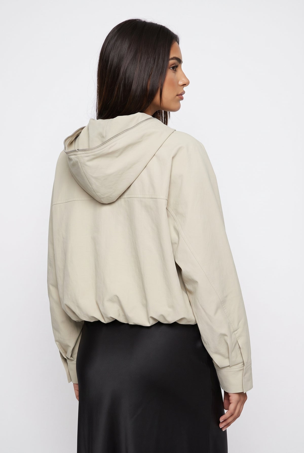 Beige Cropped Zip-Up Hoodie Jacket