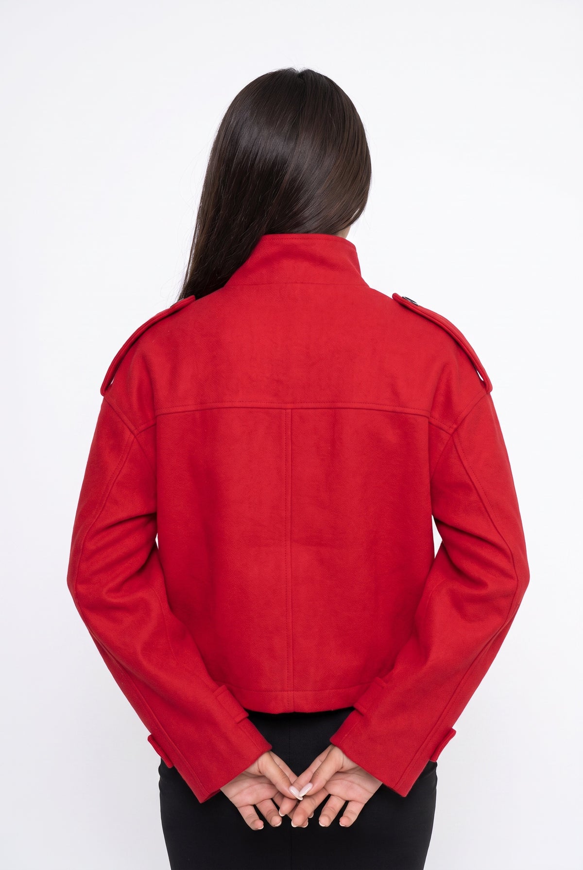 Red Cropped Military Structured Jacket