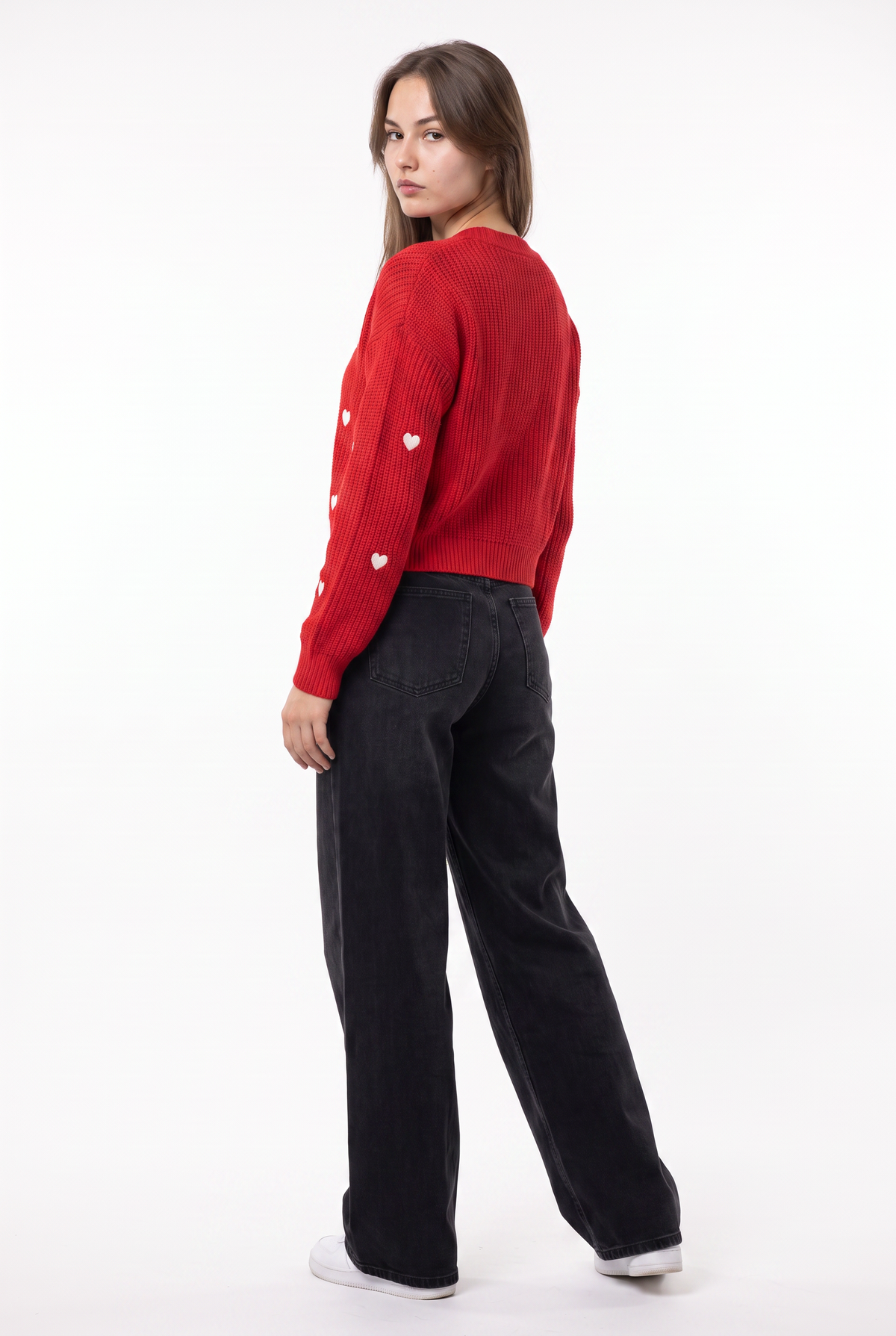 Red Heart Print Knit Cardigan
