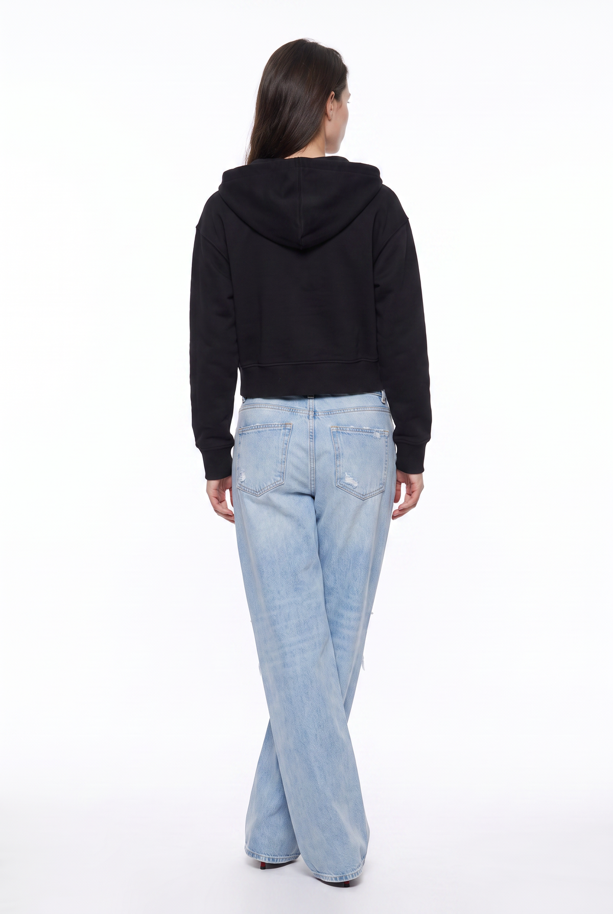 Black Cropped Zip-Up Hoodie