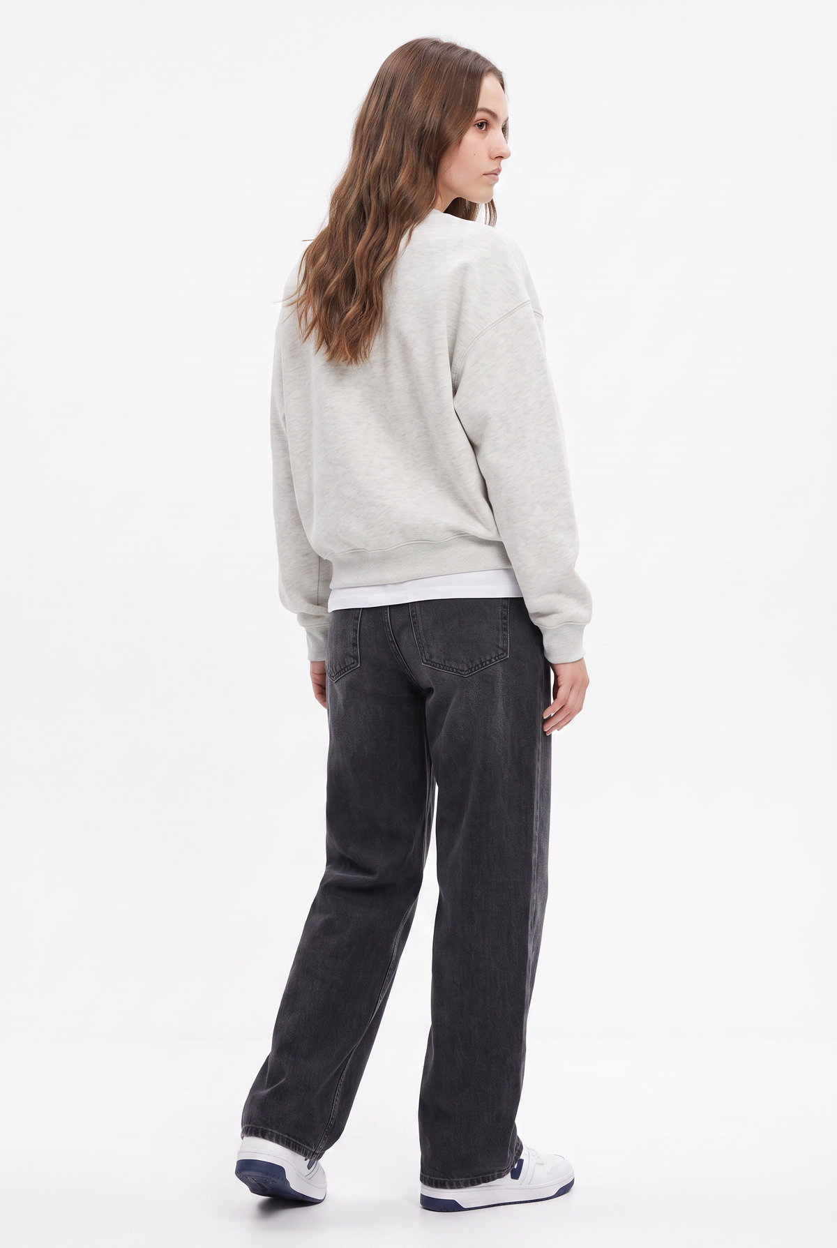 Grey Pearl Embroidered Oversized Sweatshirt