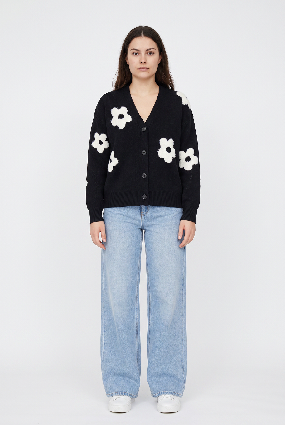 Black Floral Knit Oversized Cardigan