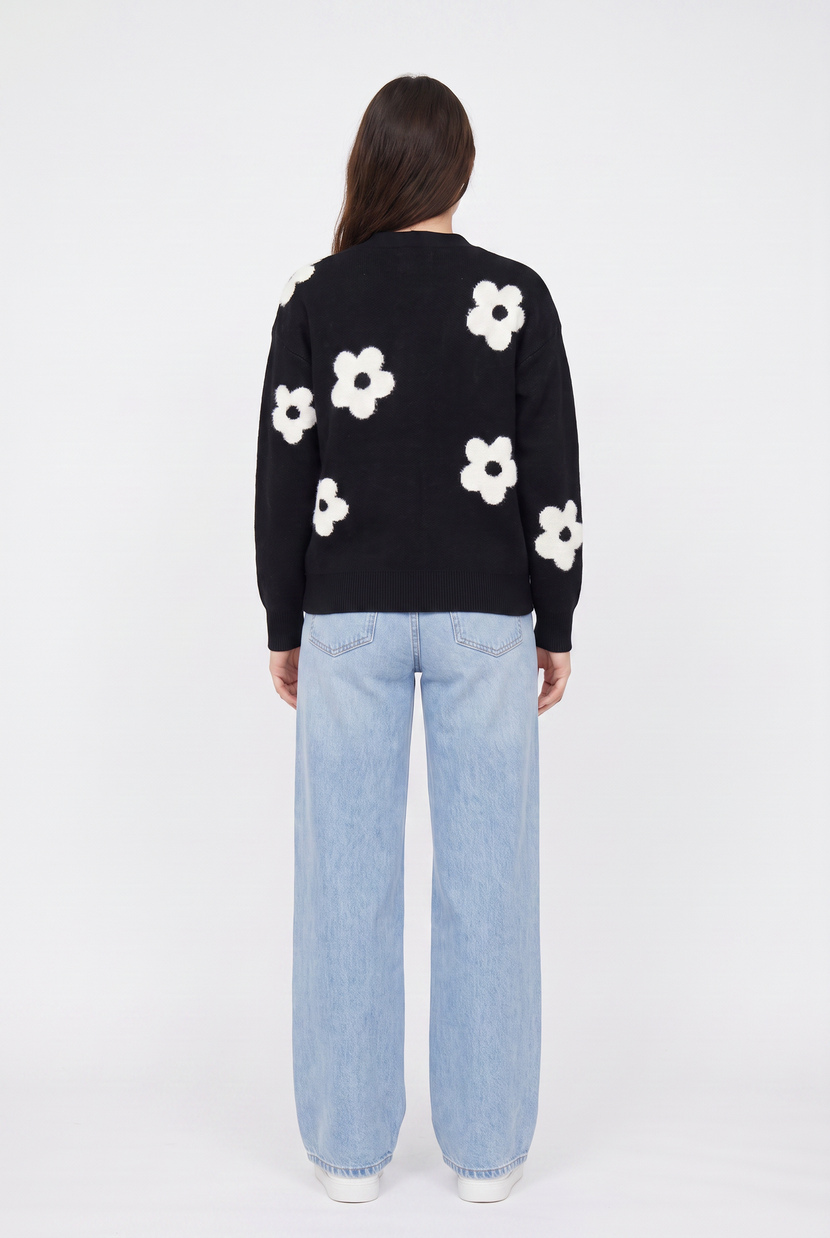 Black Floral Knit Oversized Cardigan
