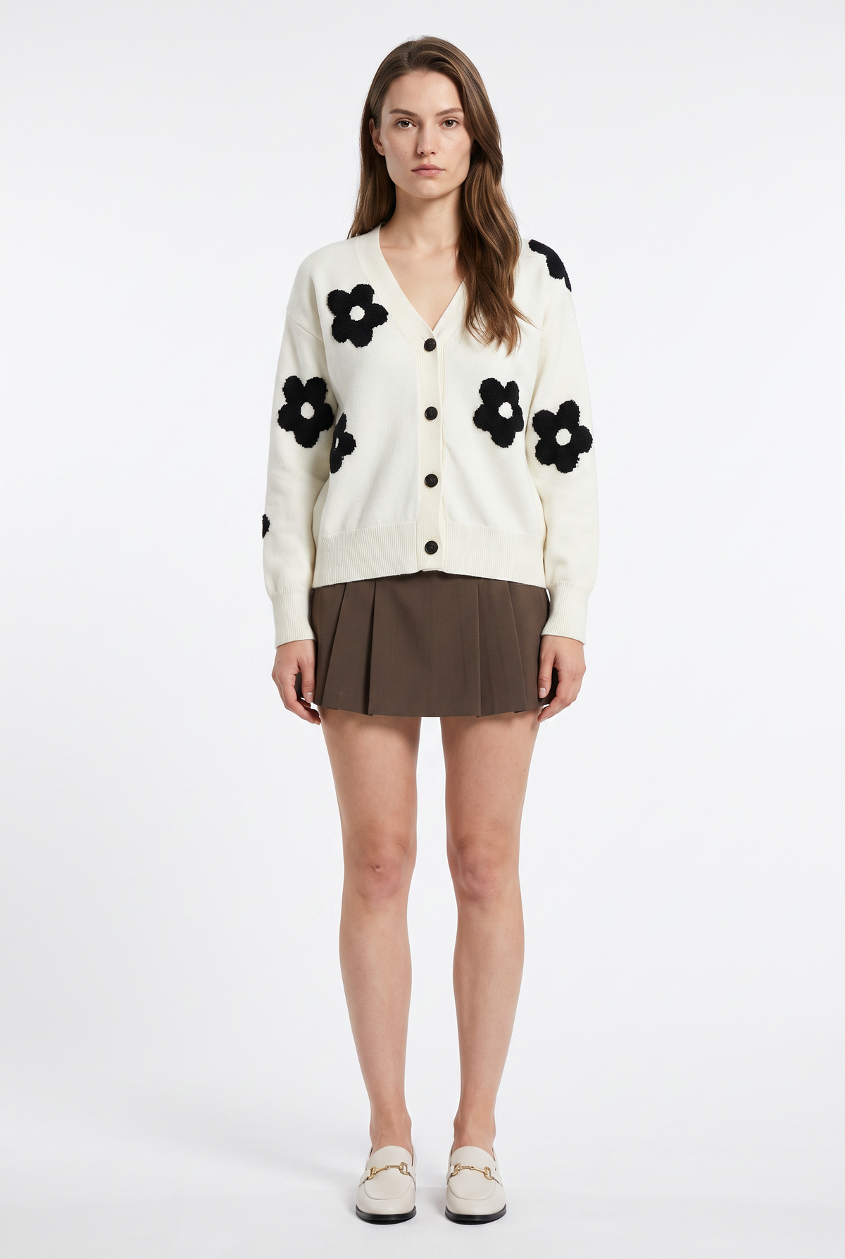 Ivory Floral Knit Button Cardigan