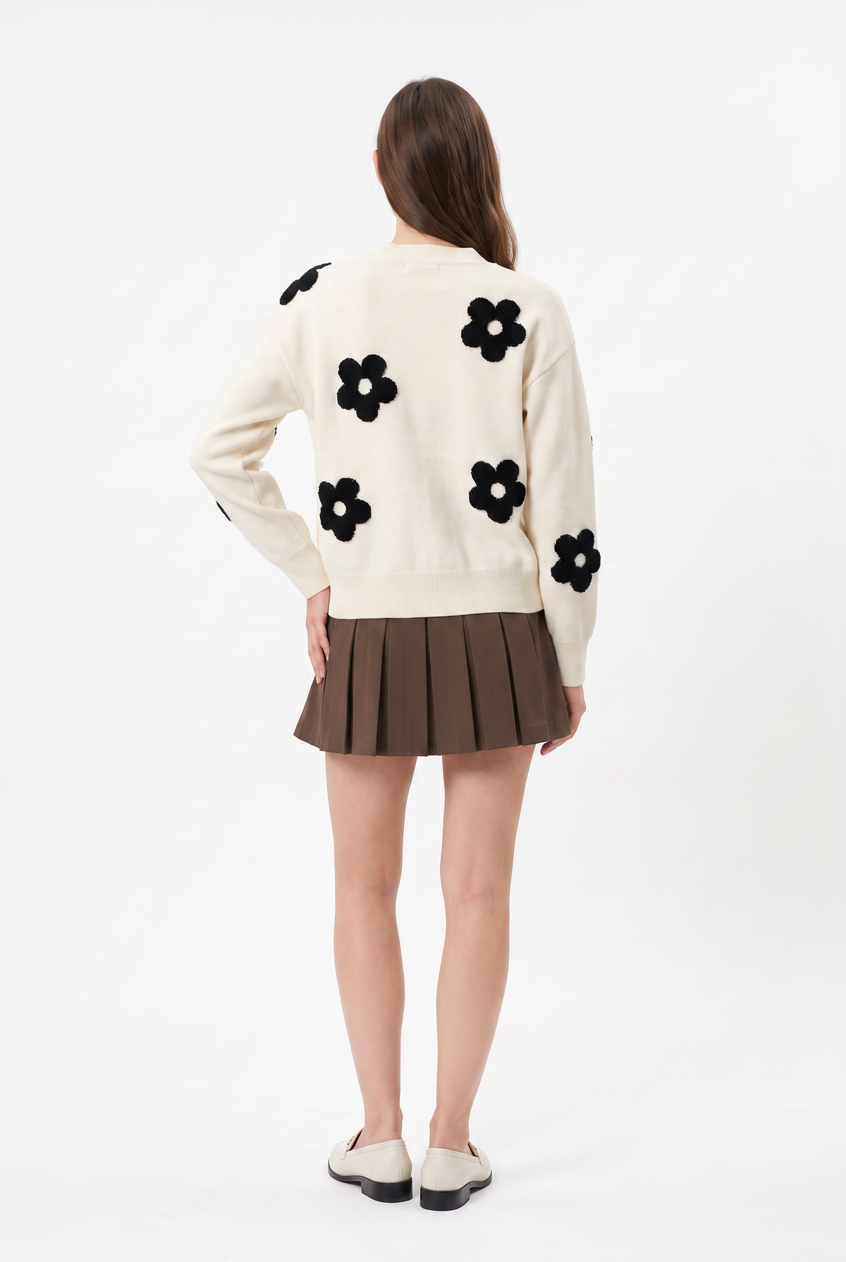 Ivory Floral Knit Button Cardigan