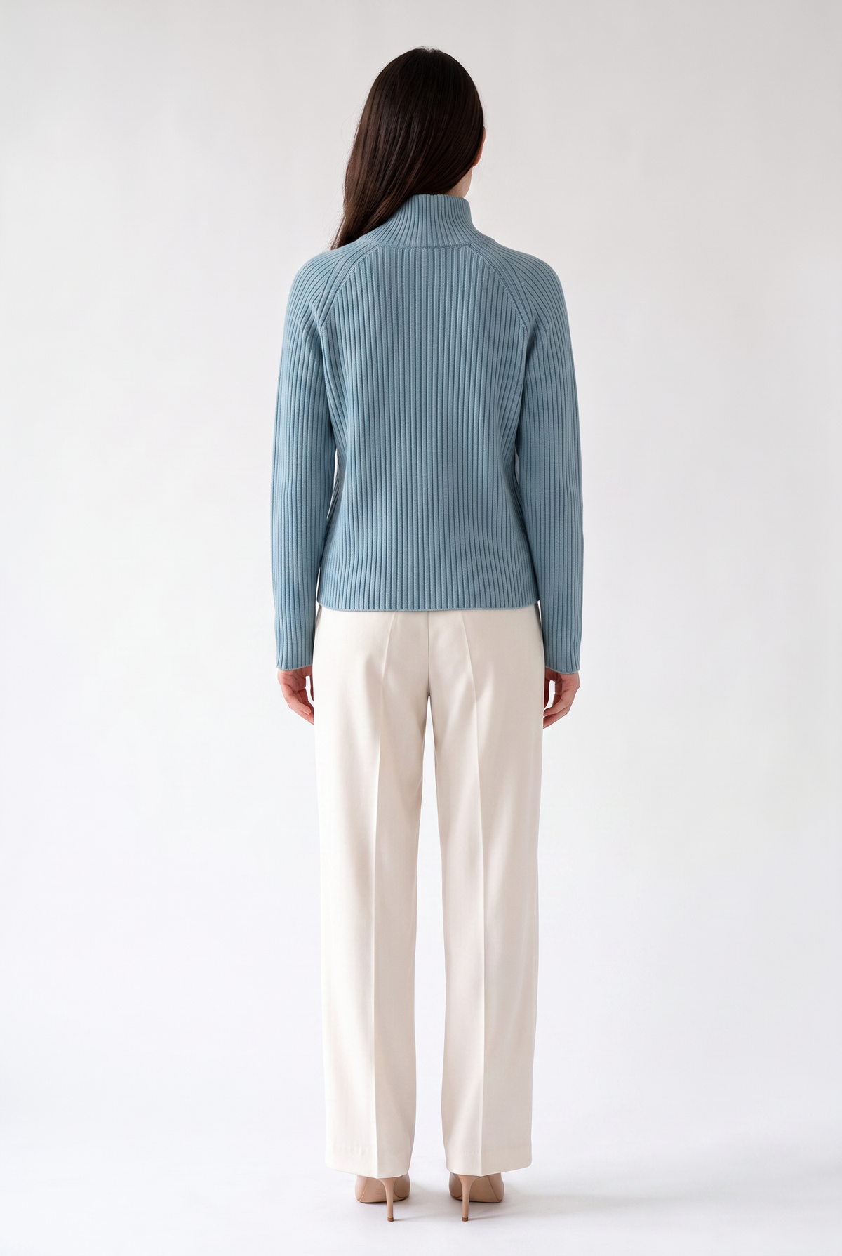 Blue Ribbed Half-Zip Sweater