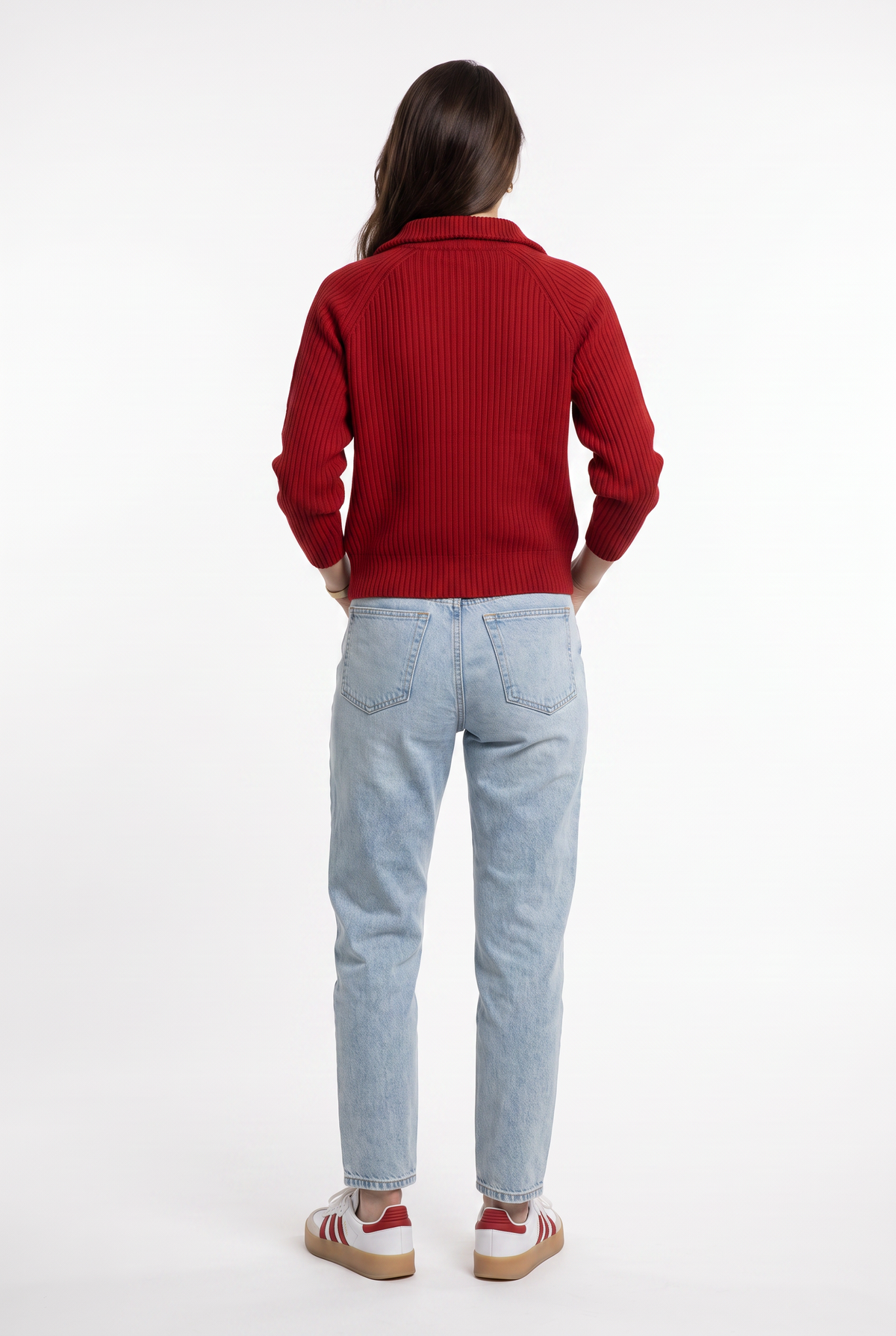 Red Ribbed Half-Zip Sweater