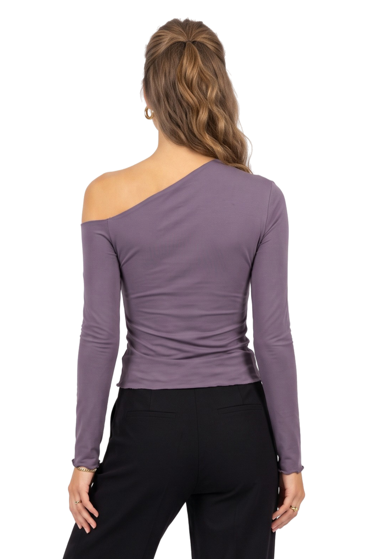 Purple One Shoulder Draped Blouse
