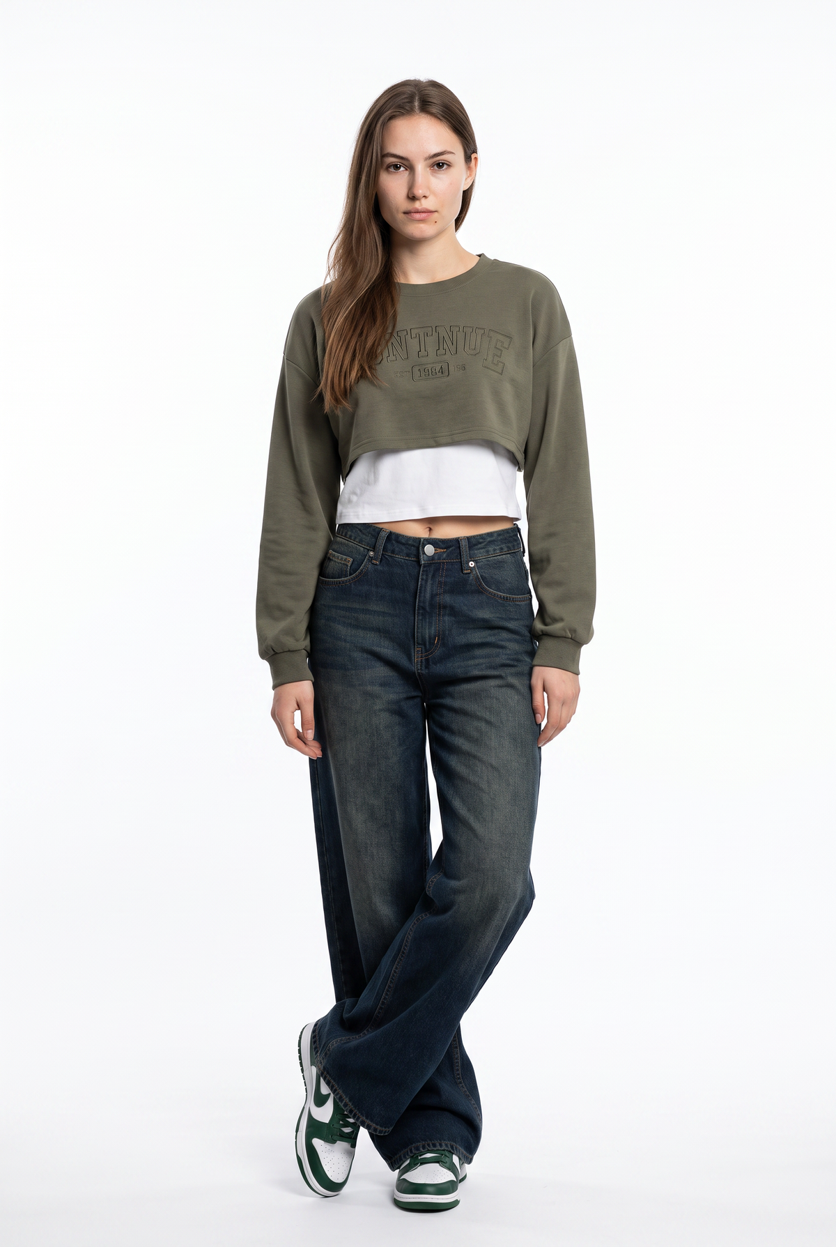 Olive Green Crop Sweatshirt