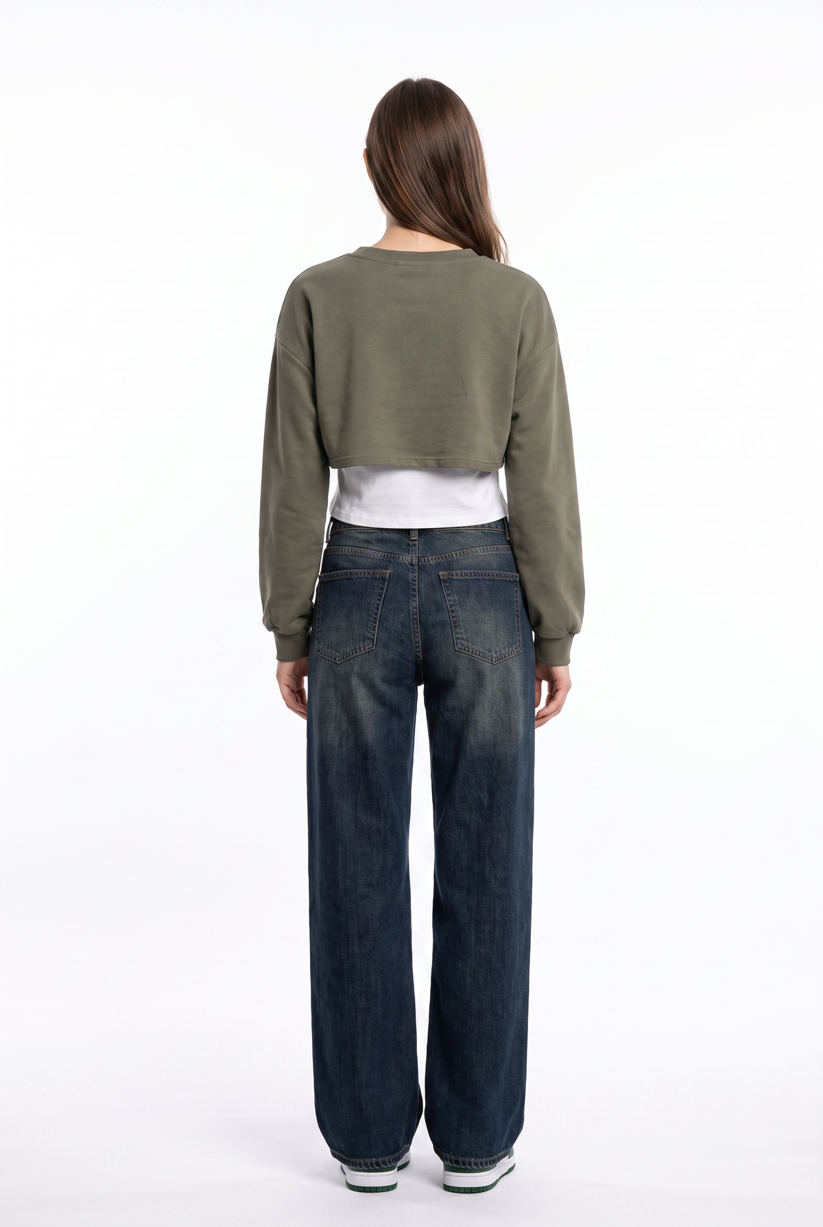 Olive Green Crop Sweatshirt