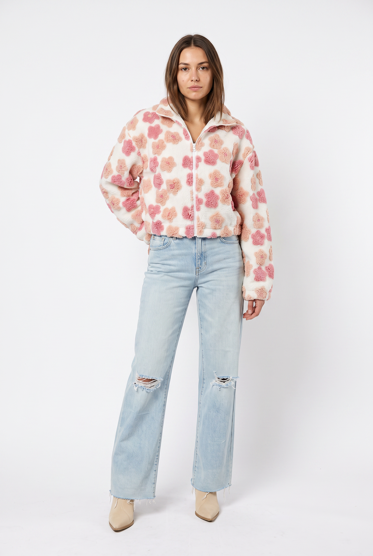 Floral Pink Teddy Fleece Jacket