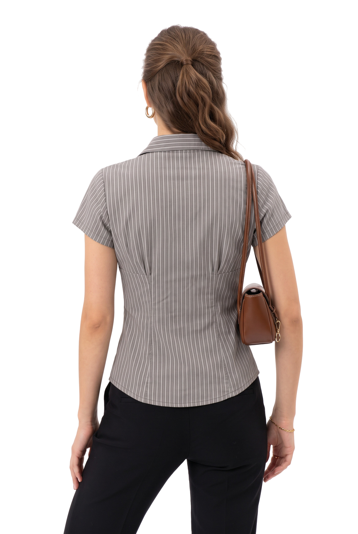 Grey Striped Fitted Button Shirt