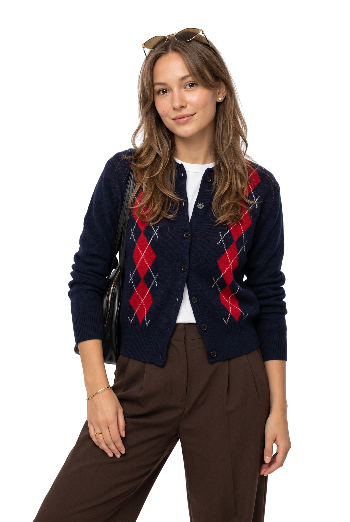Navy Argyle Button-Up Cardigan