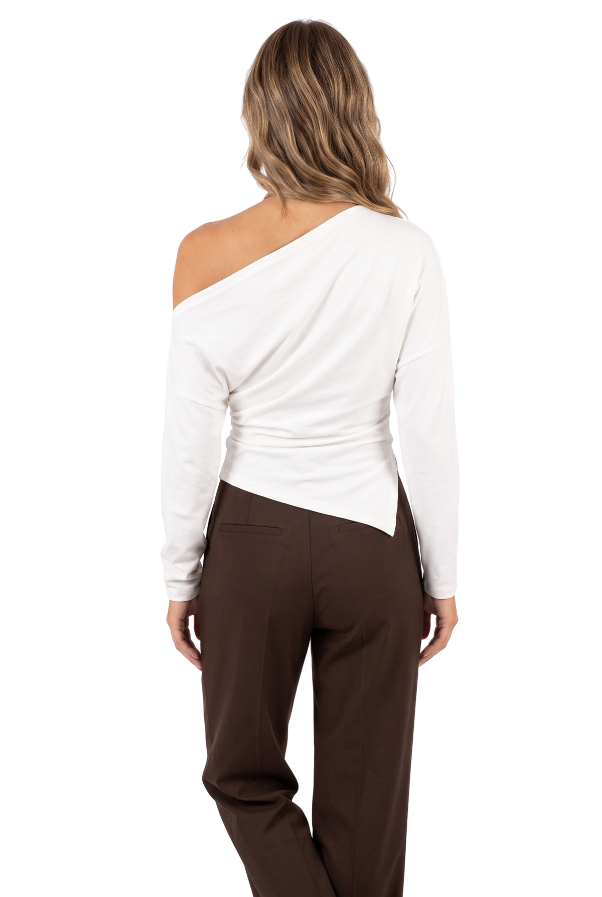 White Off-Shoulder Asymmetric Blouse