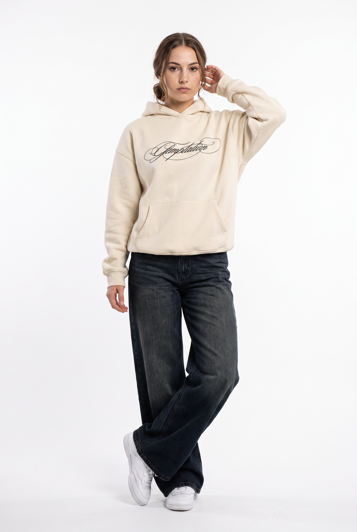 Cream Oversized Script Hoodie