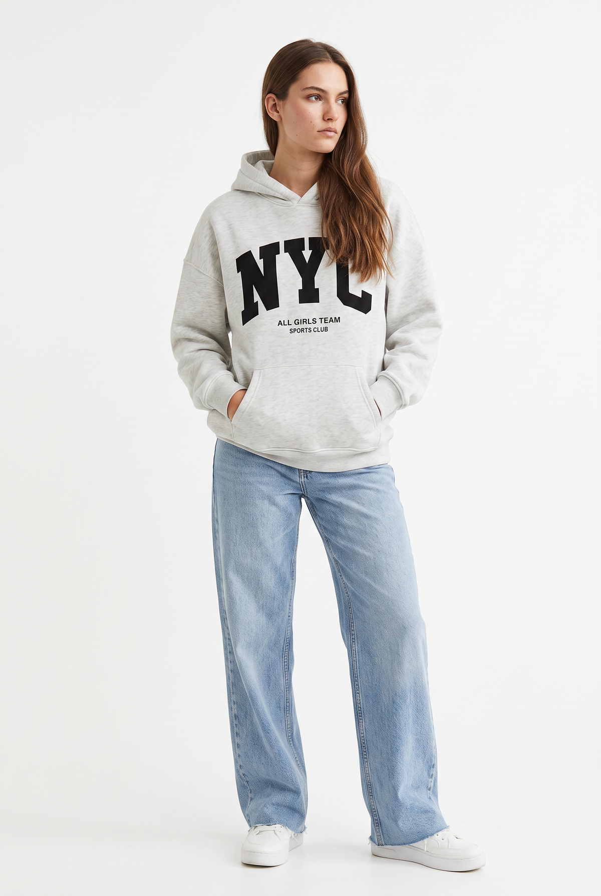 Gray NYC Graphic Oversized Hoodie
