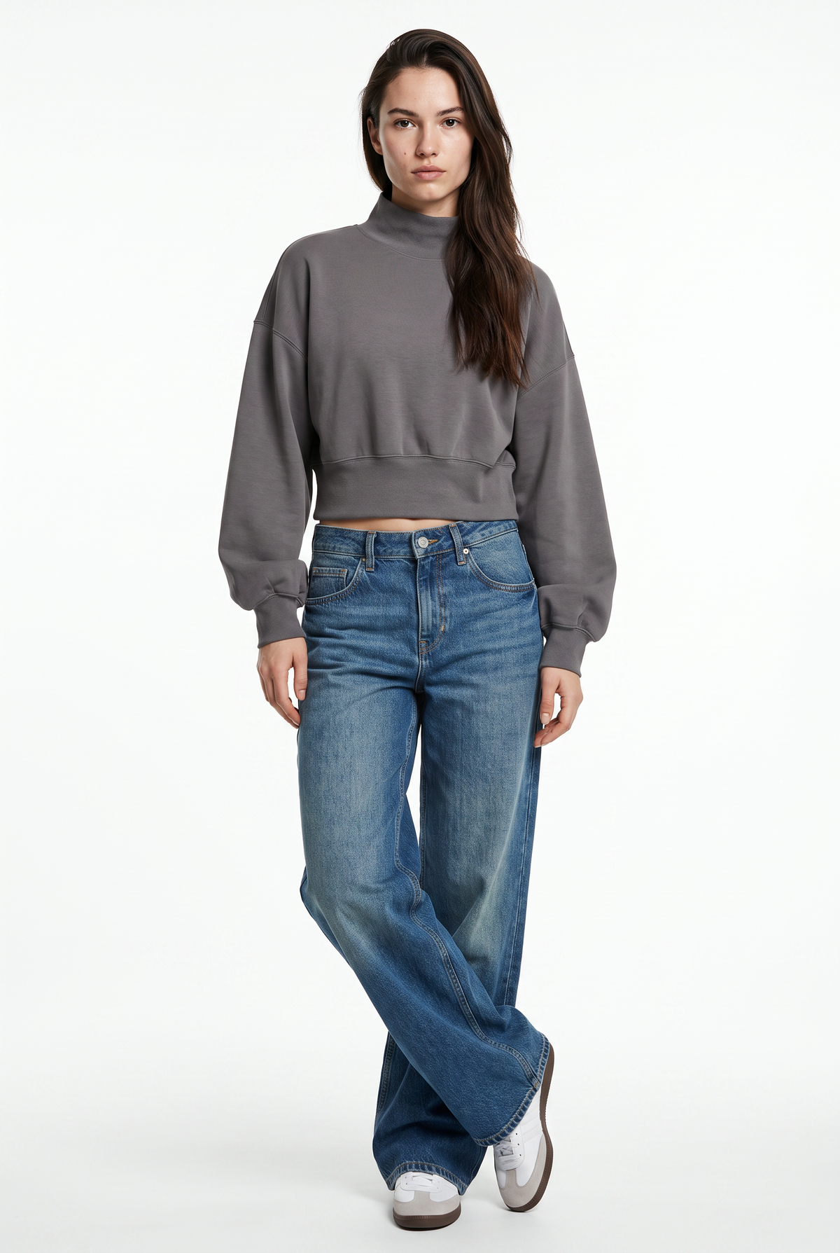 Gray Cropped Mock Neck Sweatshirt