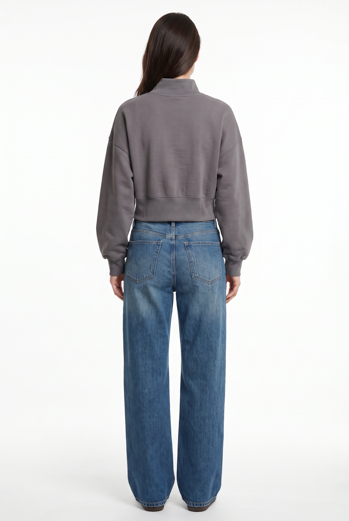 Gray Cropped Mock Neck Sweatshirt