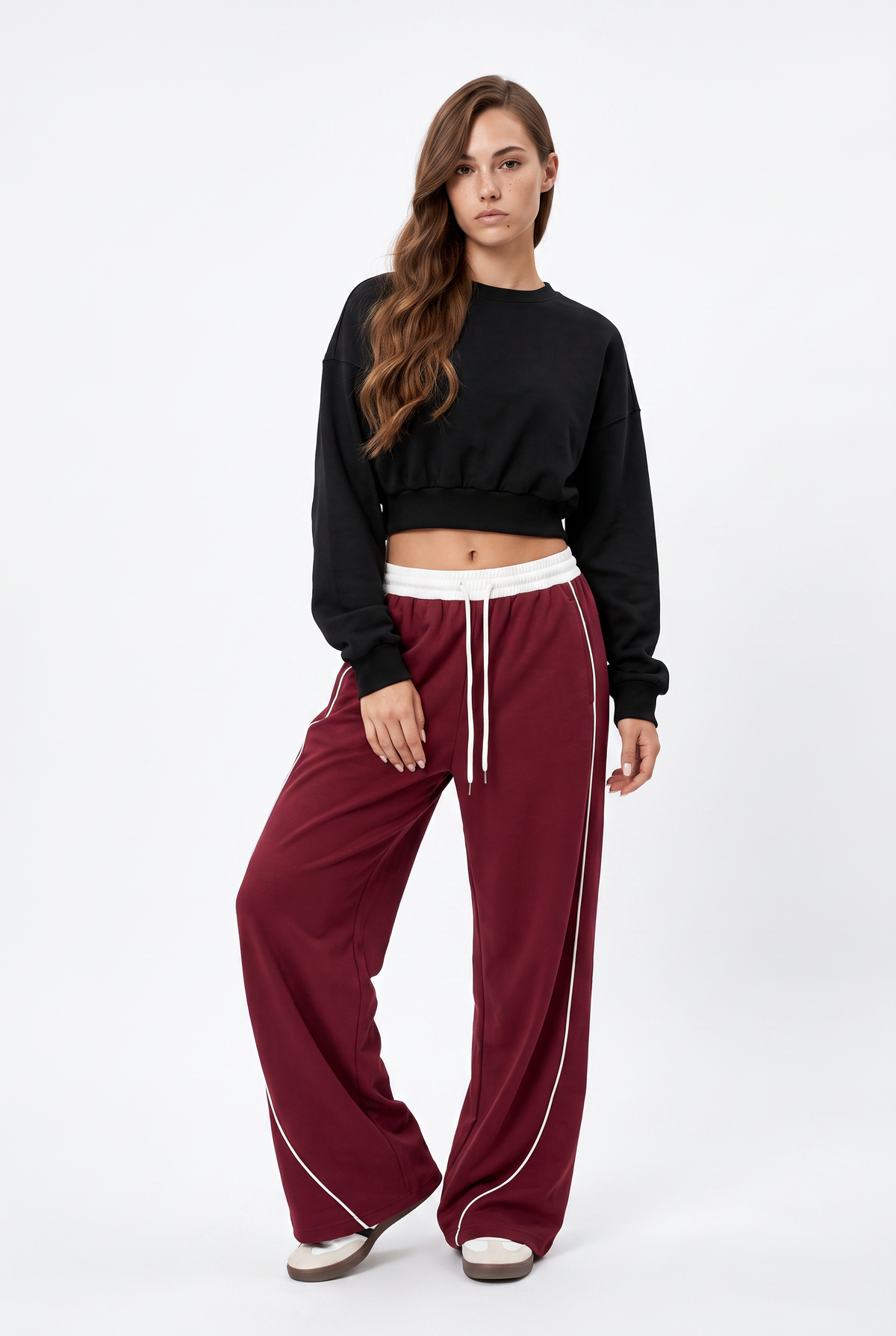 Black Cropped Fleece Crew Sweatshirt