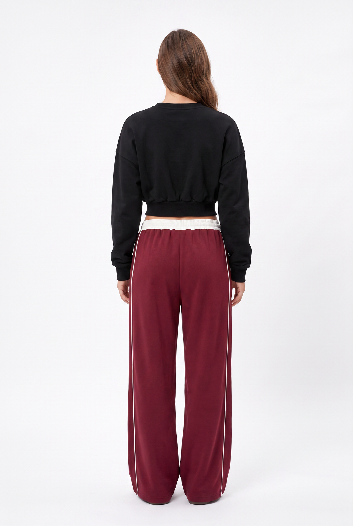 Black Cropped Fleece Crew Sweatshirt