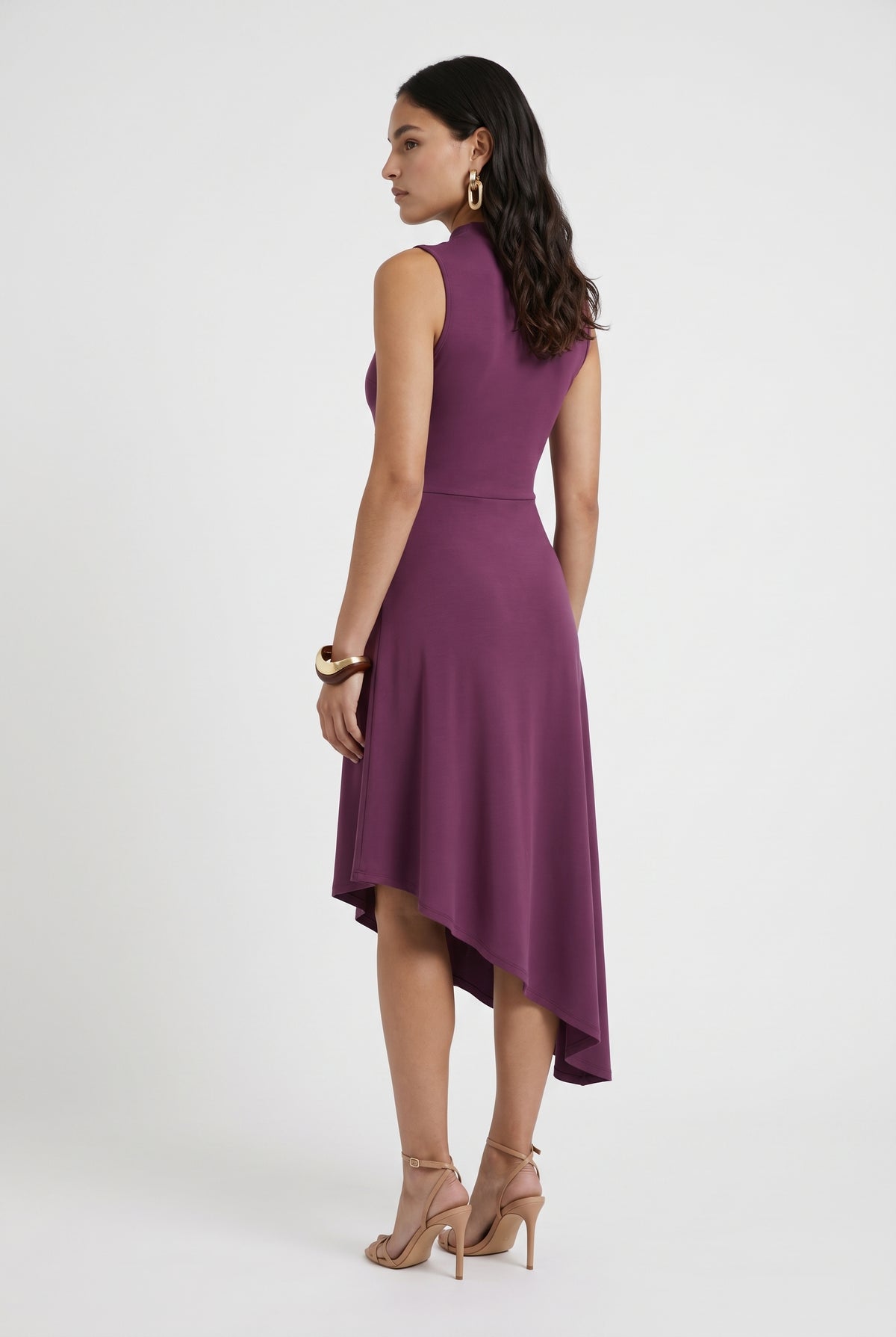 Purple Mock Neck High Low Dress