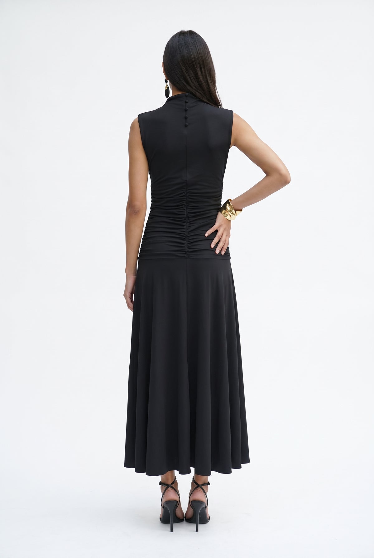 Black Ruched Sleeveless Maxi Dress