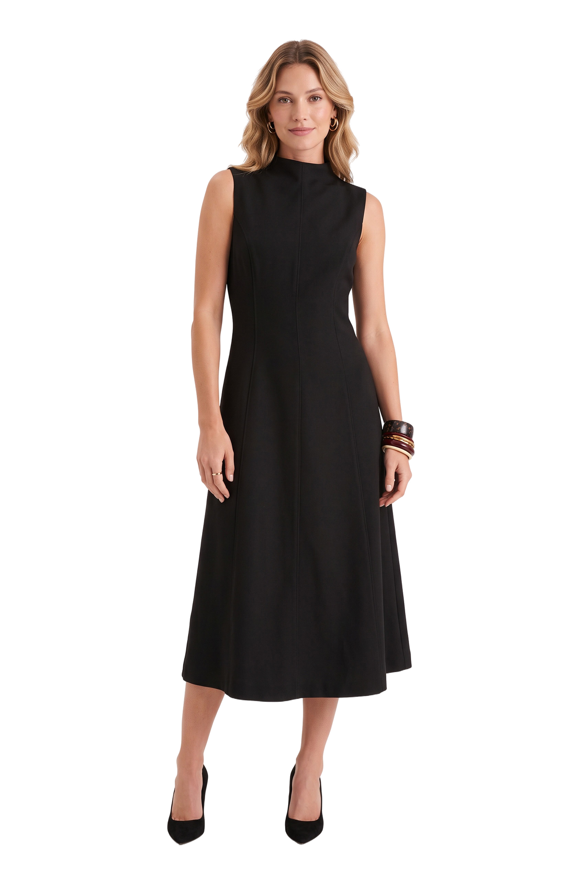 Black Mock Neck Midi Dress