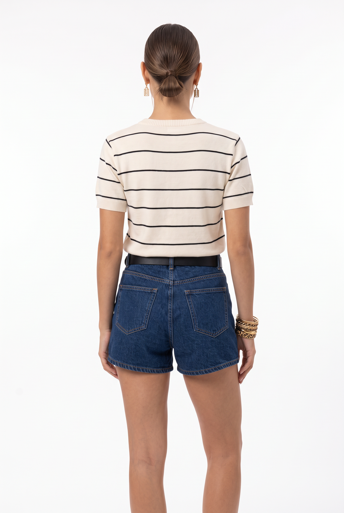 Beige Striped Short Sleeve Cardigan