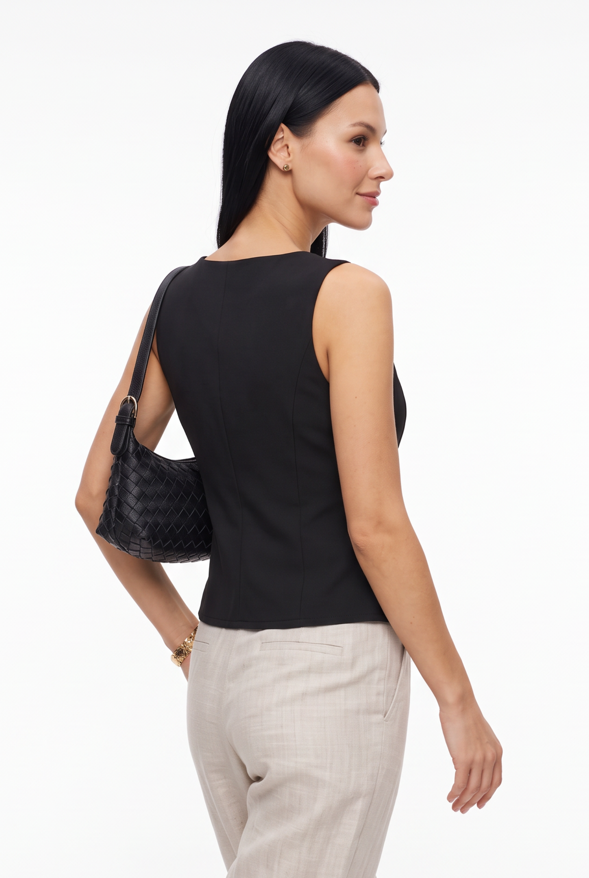Black Button-Front Tailored Vest
