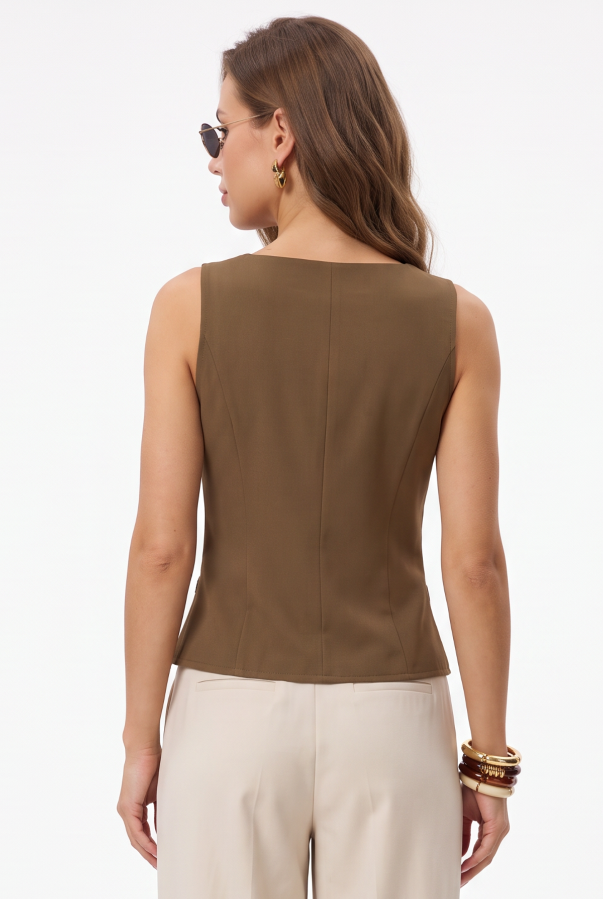 Brown Tailored Button-Up Vest