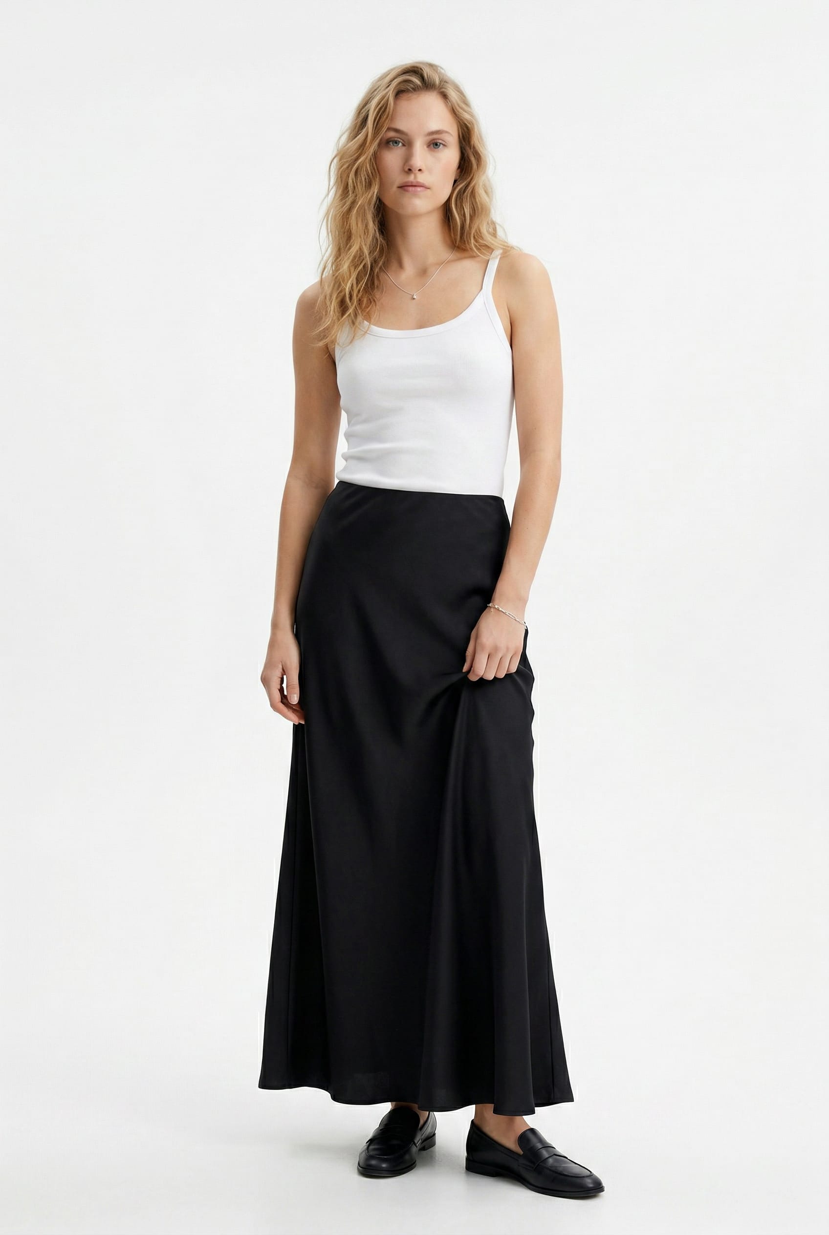 Black Satin Maxi Slip Skirt