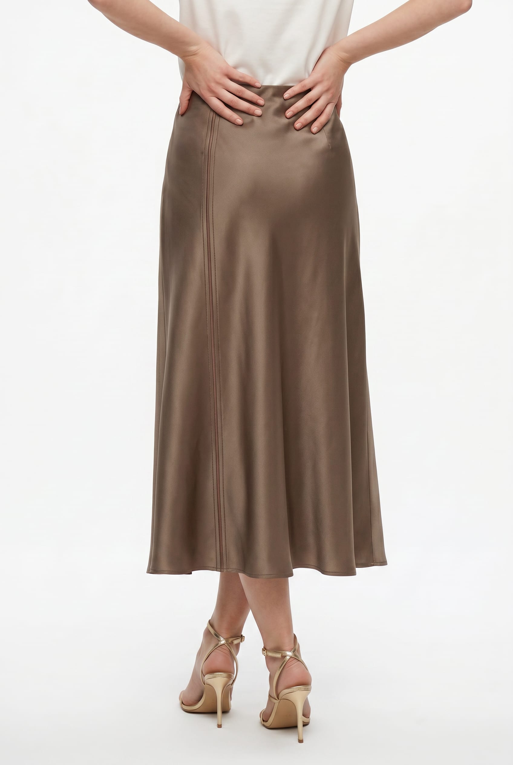 Taupe Satin Maxi Slip Skirt